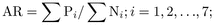 \begin{equation*} {\rm AR}= \sum{\rm P}_{i}/\sum {\rm N}_{i} ; i = 1, 2, {\ldots}, 7; \end{equation*}