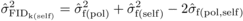 \begin{equation*} %eq3 \hat {\sigma }_{\rm FID_{k(self)} }^2= \hat {\sigma }_{\rm f(pol)}^2+ \hat {\sigma }_{\rm f(self)}^2 - 2 \hat {\sigma }_{\rm f(pol,self)} \end{equation*}