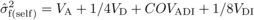 \begin{equation*} \hat {\sigma}_{\rm f(self)}^2=V_{\rm A} + 1/4 V_{\rm D} + COV_{\rm ADI} + 1/8 V_{\rm DI} \end{equation*}