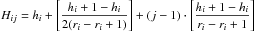 $$ H_{ij}=h_i+\left[ {\frac{h_i+1-h_i}{2(r_i-r_i+1)}} \right]+\left( {j-1} \right)\cdot \left[ {\frac{h_i+1-h_i}{r_i-r_i+1}} \right] $$