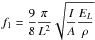 \begin{equation} \label{eq2} f_1 =\frac{9}{8}\frac{\pi }{L^2}\sqrt {\frac{I}{A}\frac{E_L }{\rho }} \end{equation}